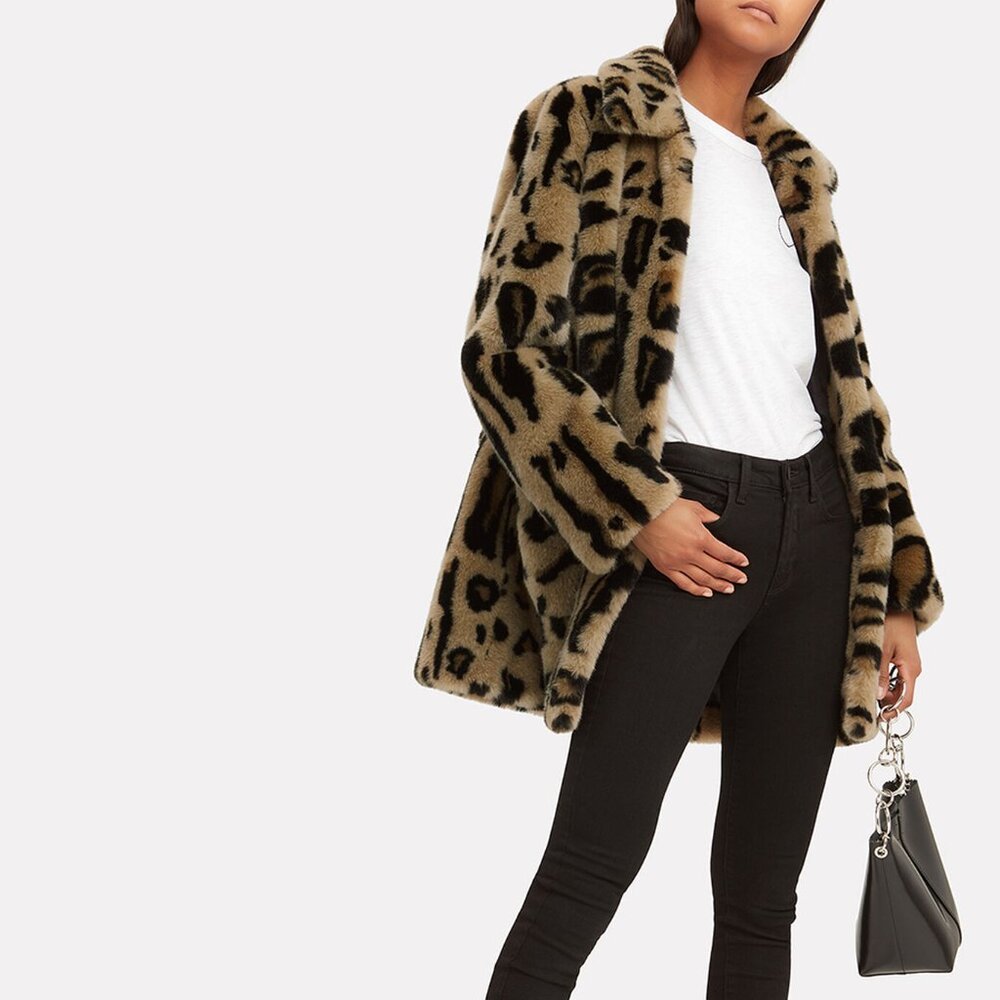 Stand Alexa Beige Black Leopard Faux Fur Coat